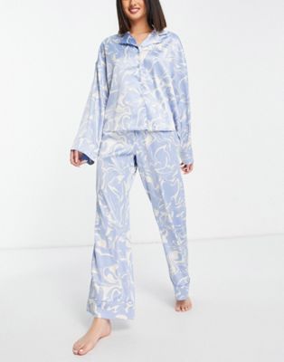 Pyjamas Monki - Pyjama effet satin à imprimé floral - Bleu clair