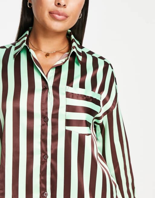 Monki pyjama set in chocolate and lime stripe, 3 of 4