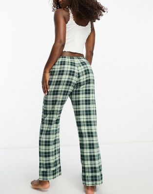Monki pyjama trousers in tartan green check