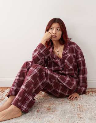 Monki - Pyjamastop i flonel med bordeauxrødt tern - Del af sæt - view 1