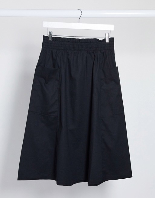 Monki Qia organic cotton elasticated waist pocket skirt in black