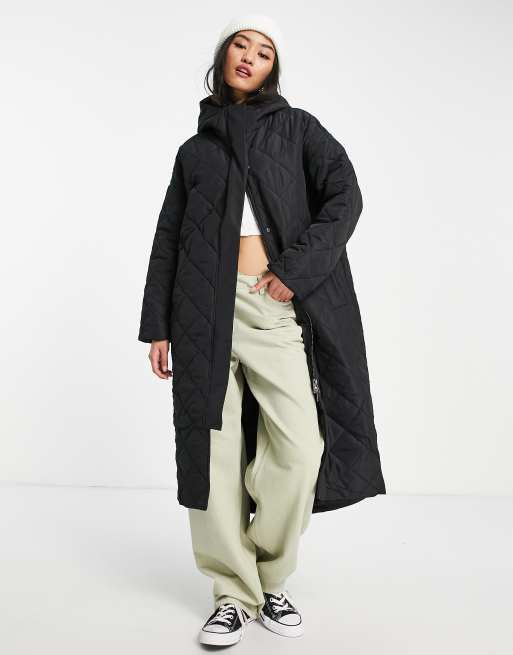 Monki quilted hooded coat in black - BLACK | ASOS