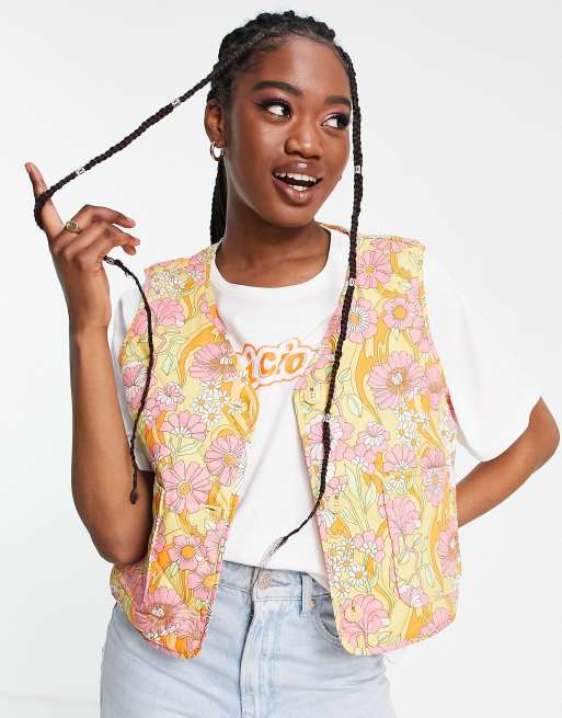 Monki quilted vest in retro floral