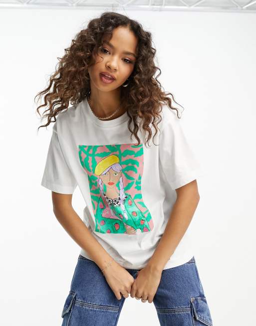 Monki rabbit girl graphic t-shirt in white | ASOS