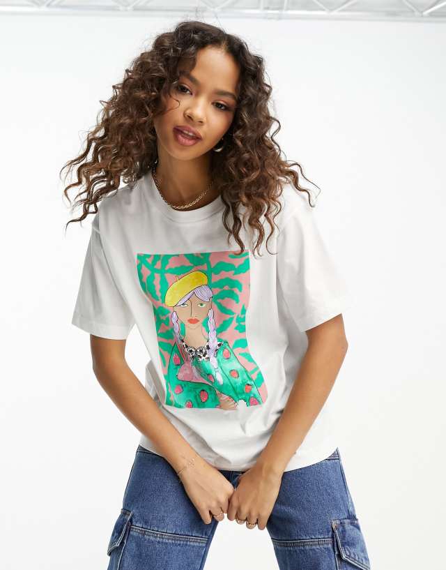 Monki rabbit girl graphic t-shirt in white