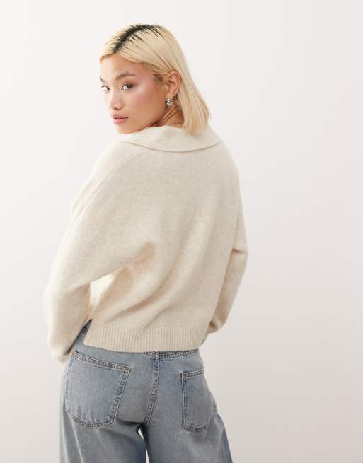 Monki - Råhvid strikket polotrøje, 3 af 4