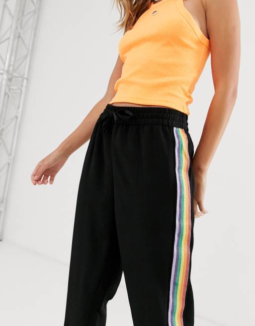 Rainbow side stripe store trousers