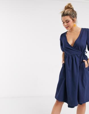 dark blue wrap dress