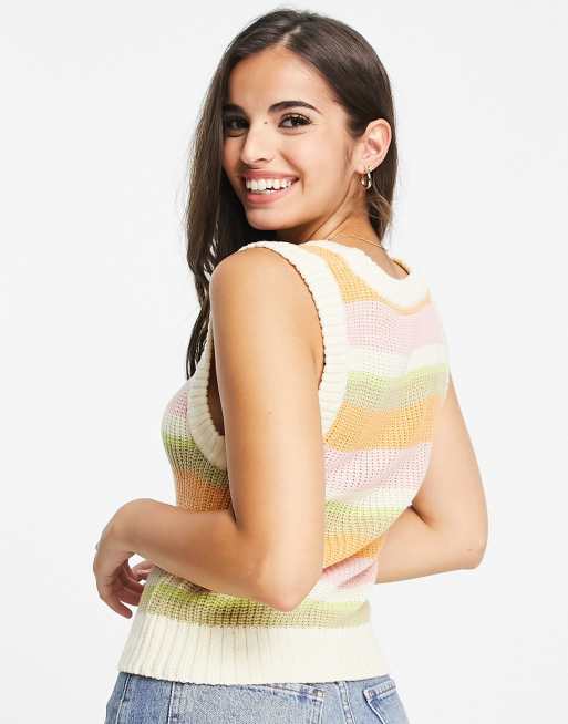 Monki Randy knitted vest in multi colour stripe, 2 of 4