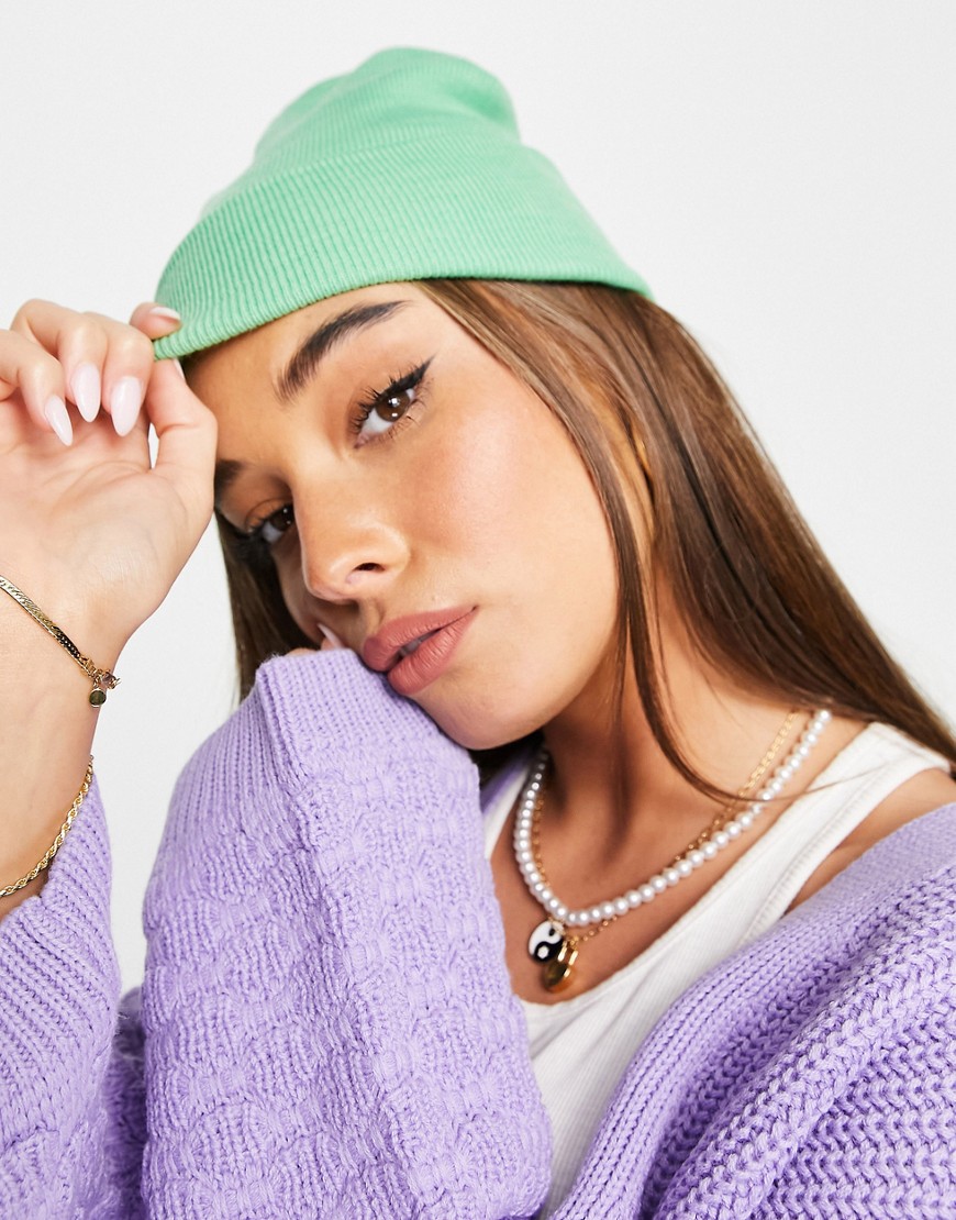 Monki recycled beanie in green