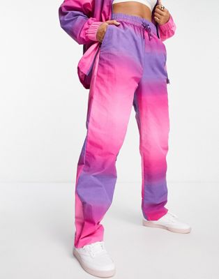 Monki co-ord nylon trousers in pink ombre print - PINK