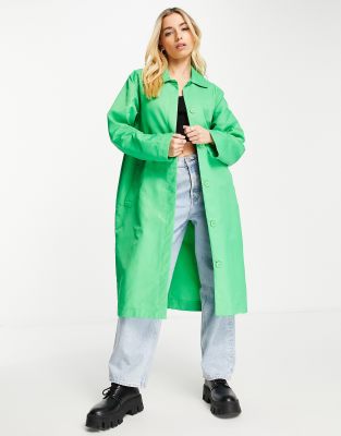 Monki recycled collared coat in bright green