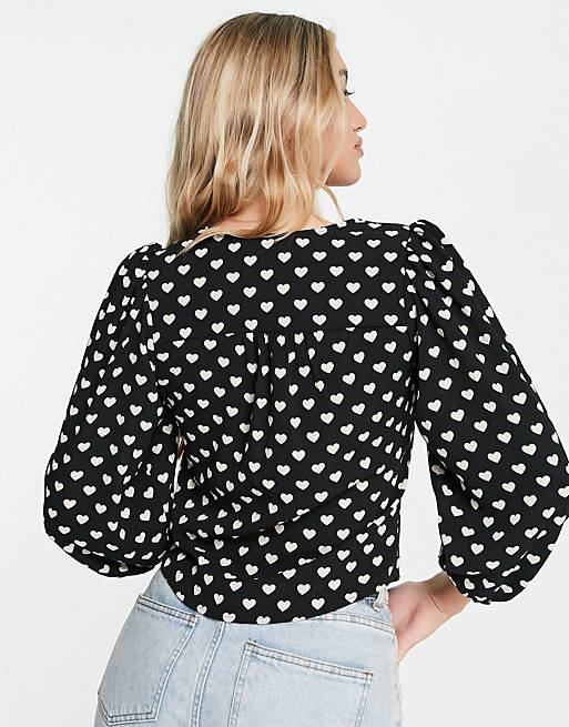Tops Shirts & Blouses/Monki recycled heart print blouse in black 