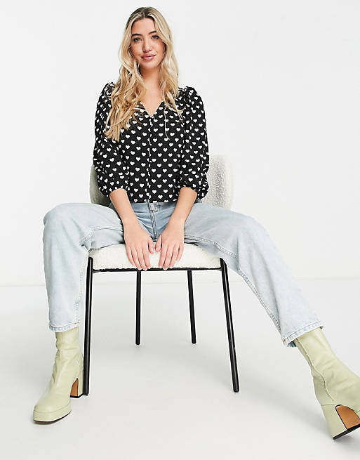 Tops Shirts & Blouses/Monki recycled heart print blouse in black 