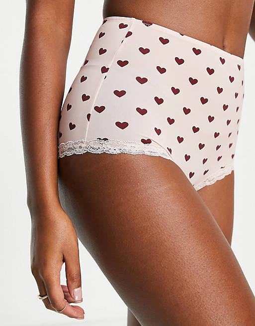 LPINK Heart print high waisted briefs in Asos Women Clothing Underwear Lingerie Sets 