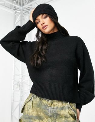 Monki high neck knitted jumper in black - BLACK