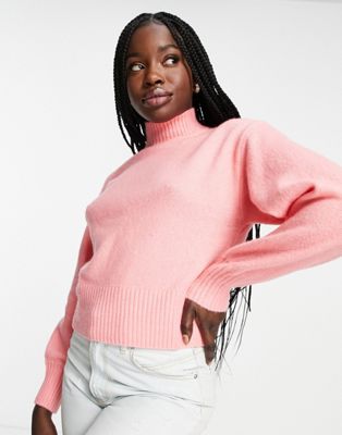 Monki high neck knitted jumper in pink - PINK