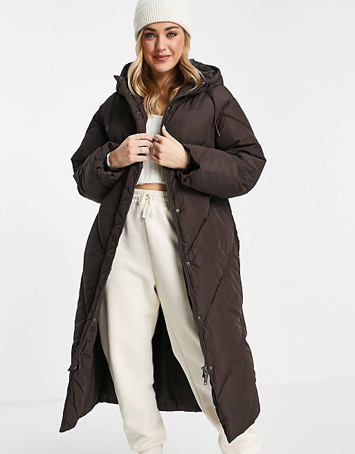Coats & Jackets Monki recycled hooded padded coat in brown 