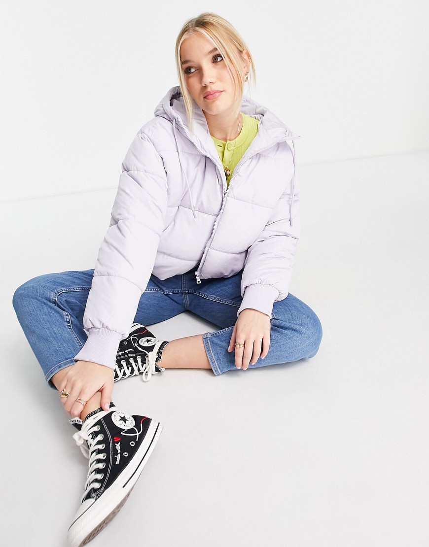 Monki Hooded Padded Jacket In Lilac - Lilac-purple