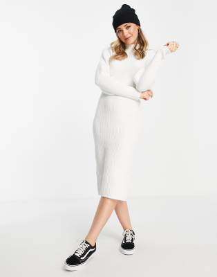 Monki Knit Midi Dress In Off White Cream ModeSens