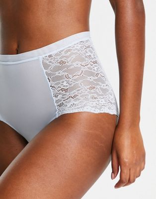 Monki recycled polyamide lace highwaist brief in pale blue