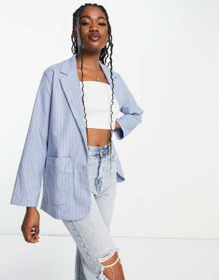 Monki co-ord blazer in blue pinstripe