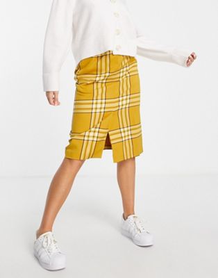 Monki polyester co-ord check midi skirt in yellow - YELLOW