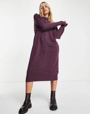 Monki polyester  knit midi dress in purple - PURPLE