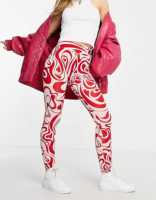  Monki recycled polyester leggings in red swirl print 