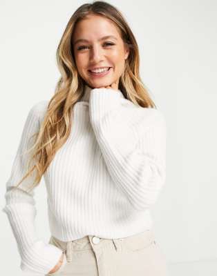 Monki Polyester Ribbed Sweater In Dark Green - Dgreen In White