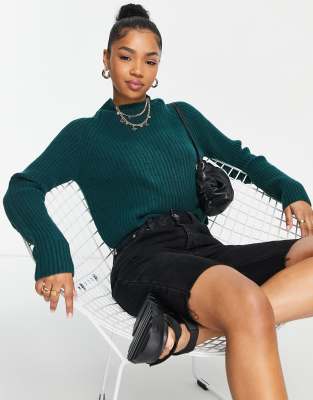 Monki Polyester Ribbed Sweater In Dark Green - Dgreen In Green