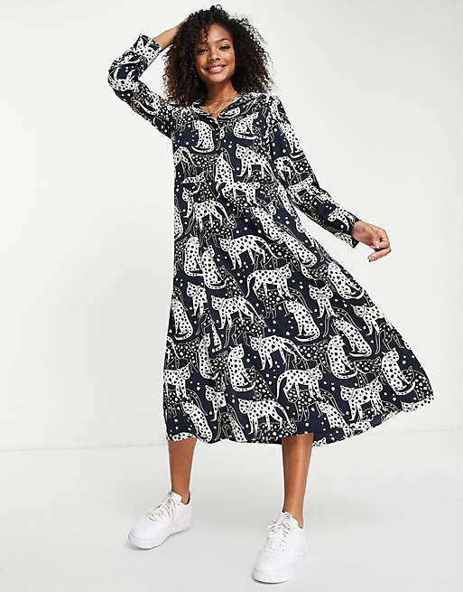 Monki recycled polyester shirt dress in multi