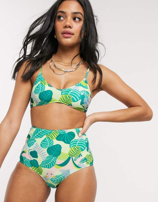 Tropical Print Tankini Set with Recycled Polyester Green