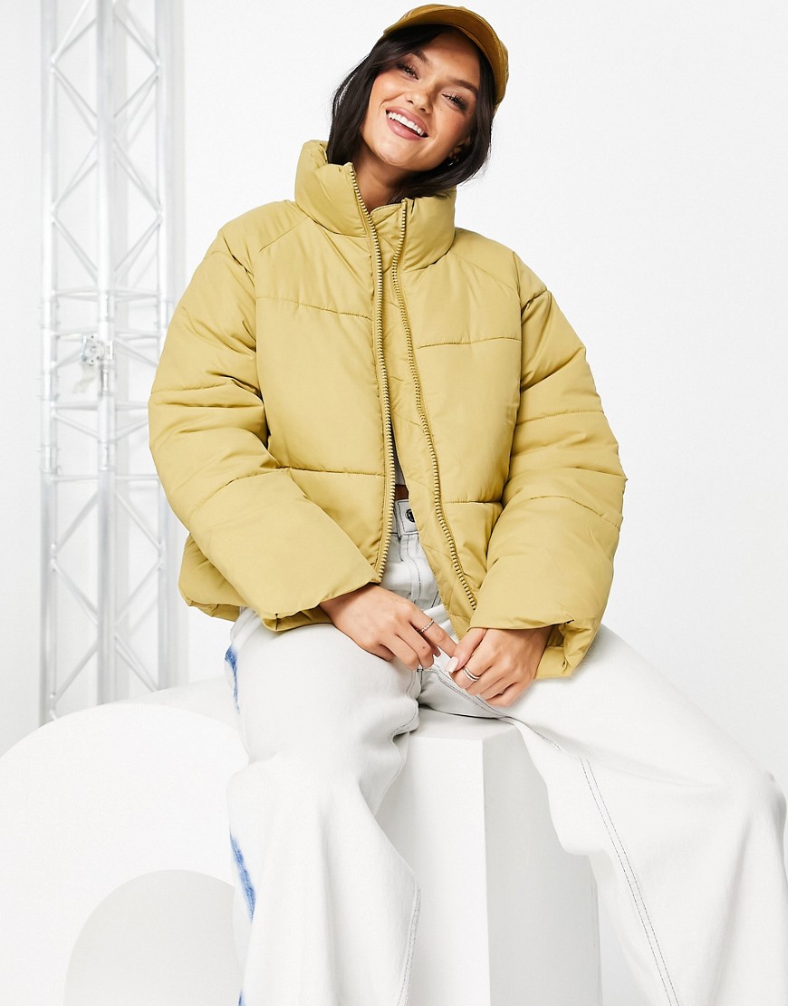 Monki recycled short padded jacket in yellow-Neutral