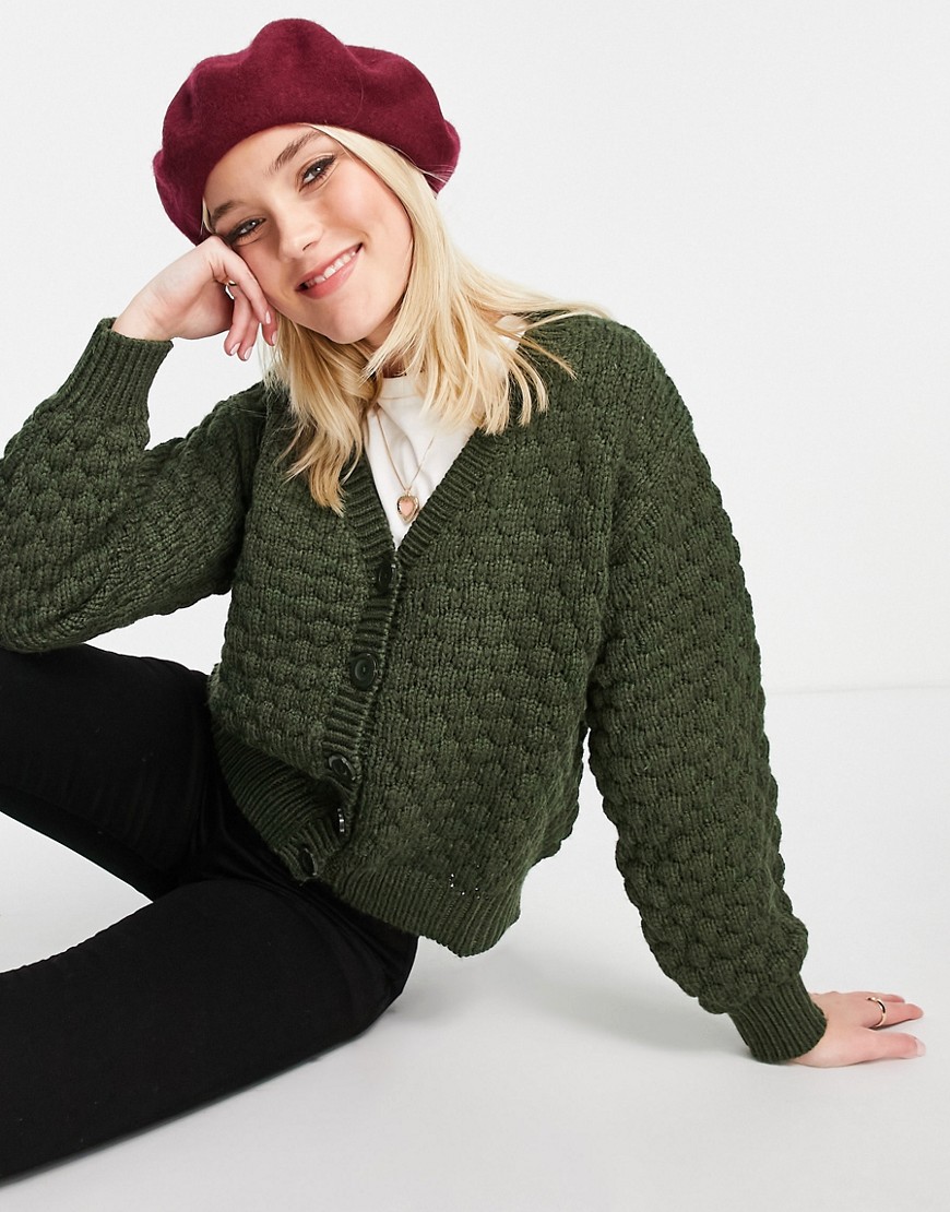 Monki Textured Knitted Cardigan In Dark Green - Dgreen | ModeSens