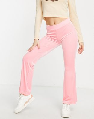 Monki velvet flare trousers co-ord in bright pink  - BPINK