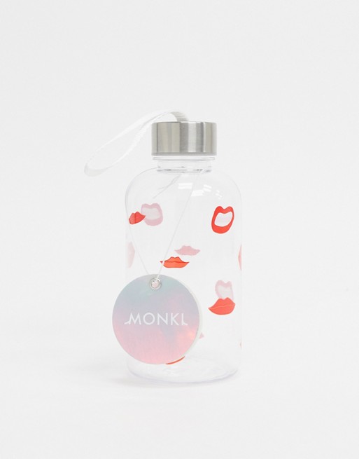 Monki Lena red lips print water bottle in clear