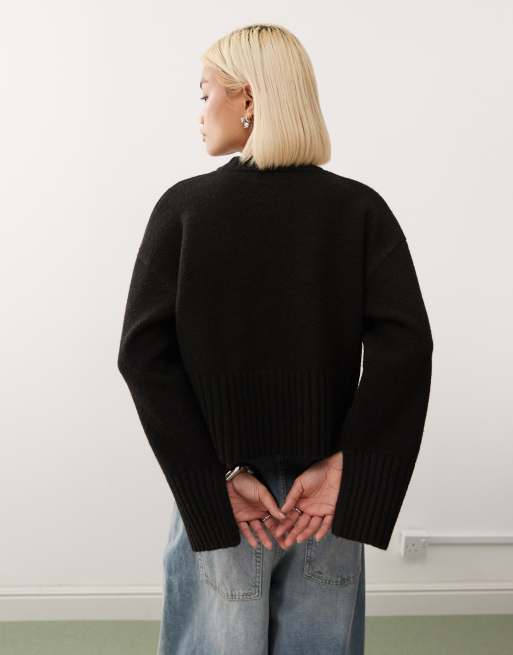 Monki relaxed crew neck sweater in black