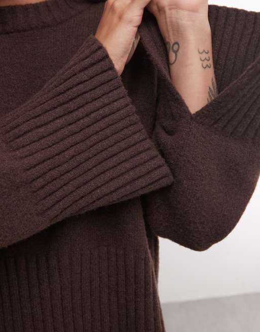Monki relaxed crew neck jumper in chocolate brown , 3 of 4