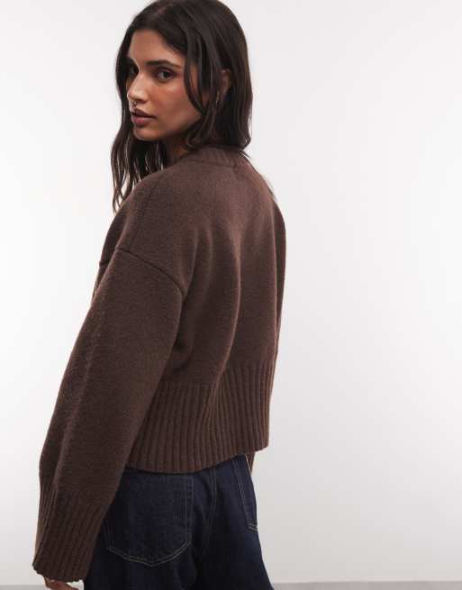 Monki relaxed crew neck jumper in chocolate brown , 4 of 4
