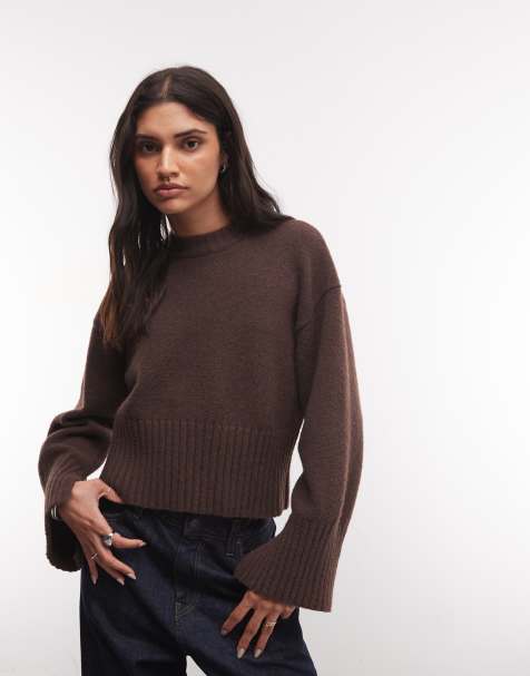 Monki relaxed crew neck sweater in chocolate brown - view 1