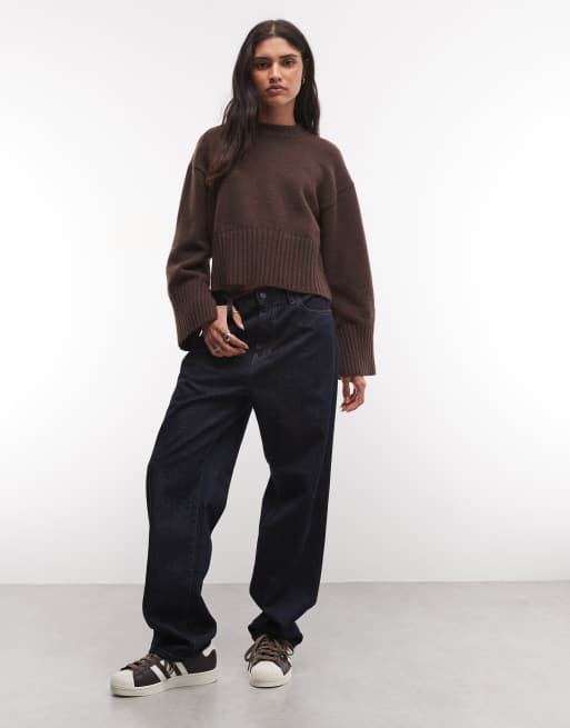Monki relaxed crew neck sweater in chocolate brown , 2 of 4