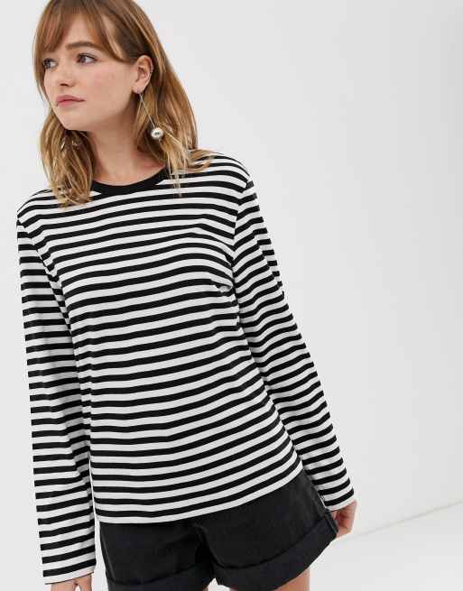 Download Monki relaxed fit crew neck long sleeves t-shirt in black ...