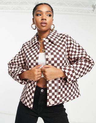 relaxed jacket in checkerboard print-Orange