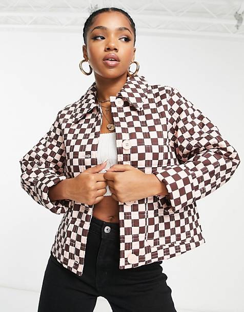 Monki relaxed jacket in checkerboard print