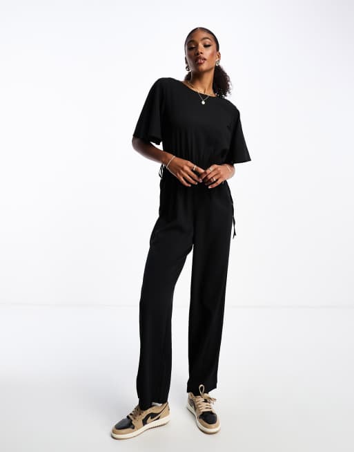 Vero Moda V-neck short sleeve jumpsuit in black