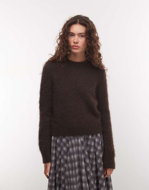 Monki relaxed knitted jumper in dark brown - view 1