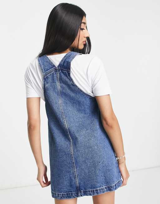 Monki denim 2025 pinafore dress