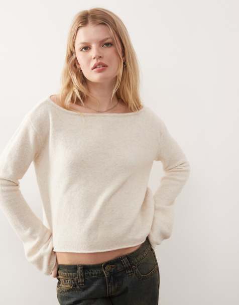Monki relaxed off the shoulder knit sweater in white - view 1