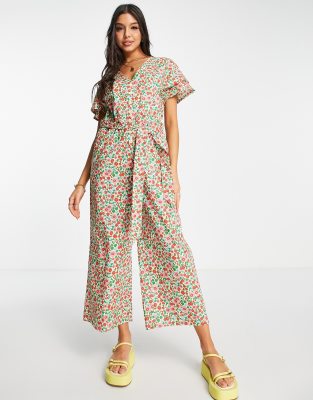 Monki relaxed short sleeve jumpsuit with belted waist in bright floral - ASOS Price Checker